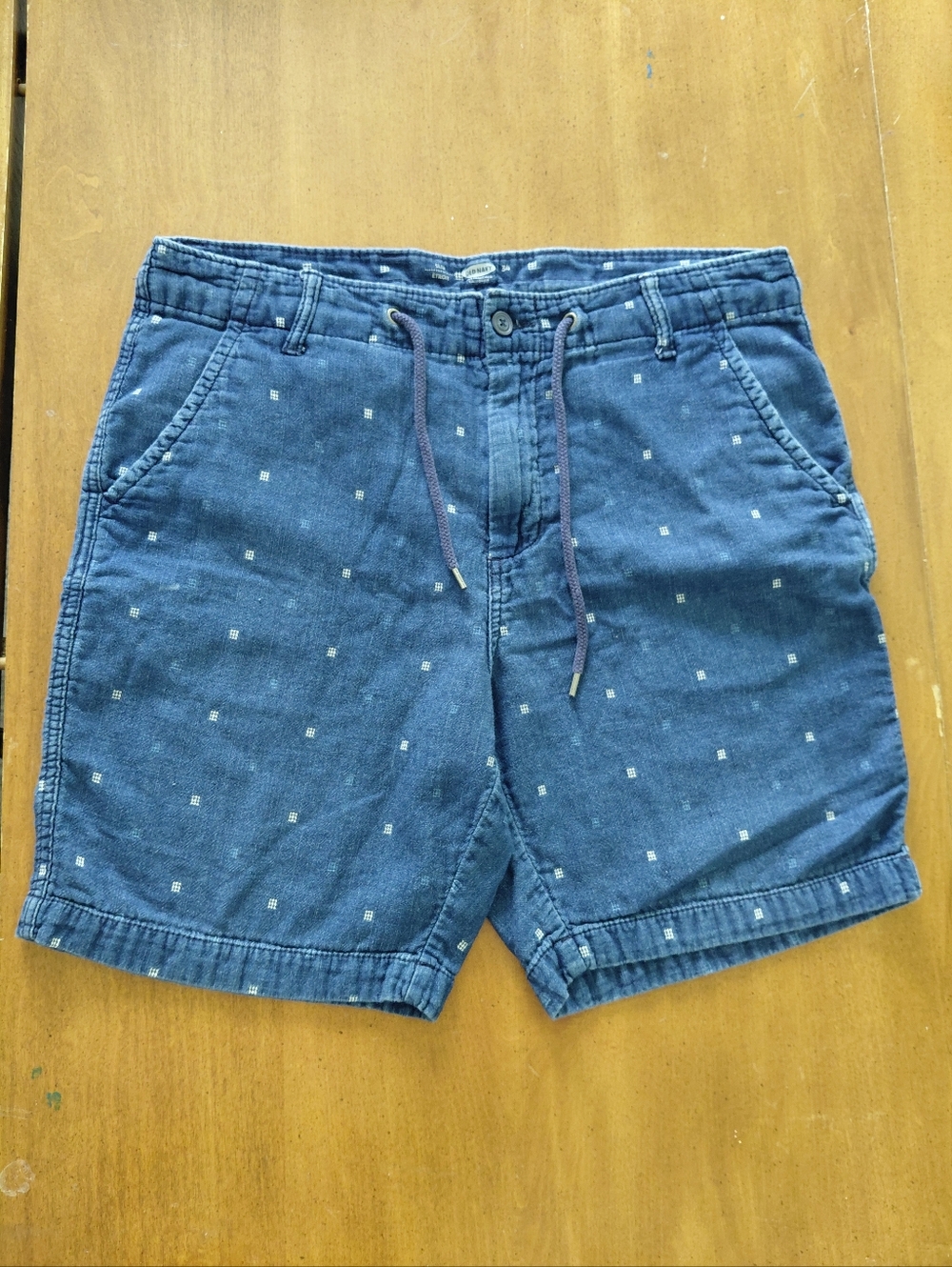 Old Navy 100% Cotton Slim Blue Drawstring Shorts Size 34 Men's